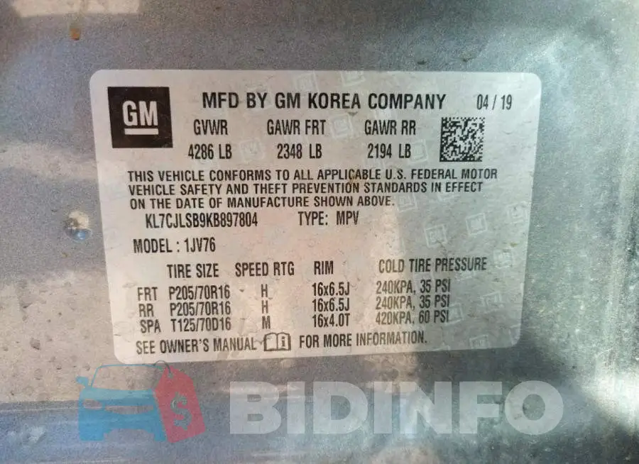 KL7CJLSB9KB897804 Photo# 10