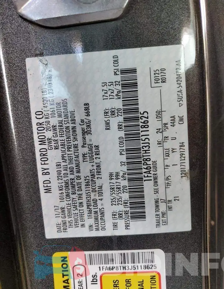1FA6P8TH3J5118625 Photo# 10