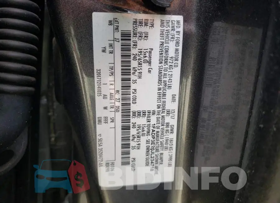 1FADP3E20JL234718 Photo# 10
