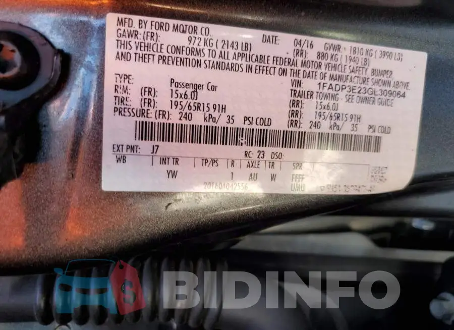 1FADP3E23GL309064 Photo# 10