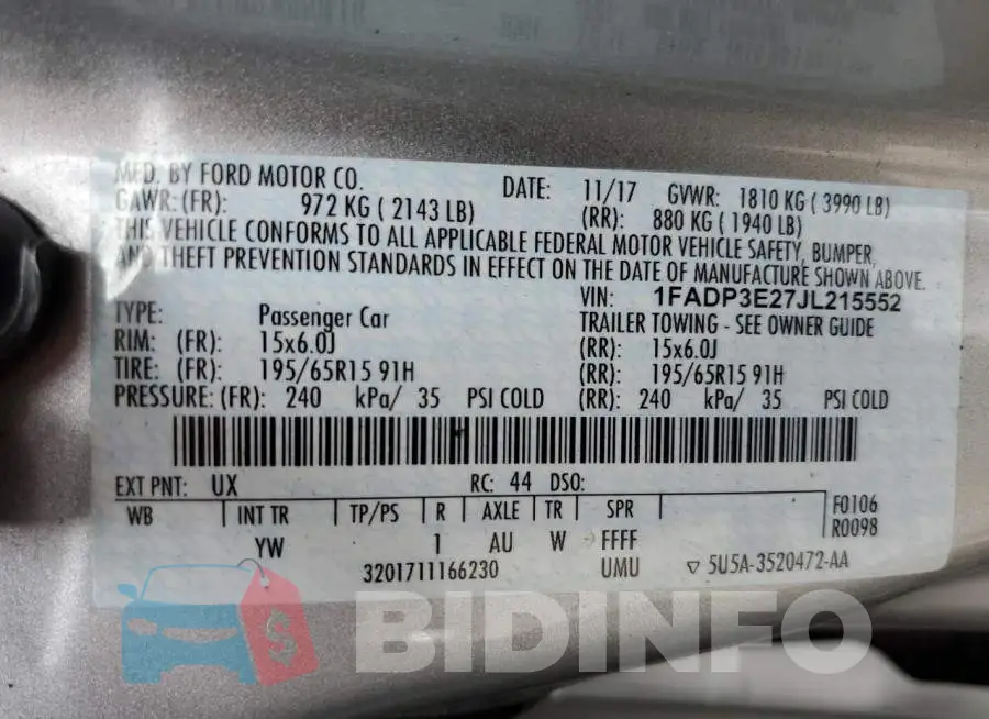 1FADP3E27JL215552 Photo# 10