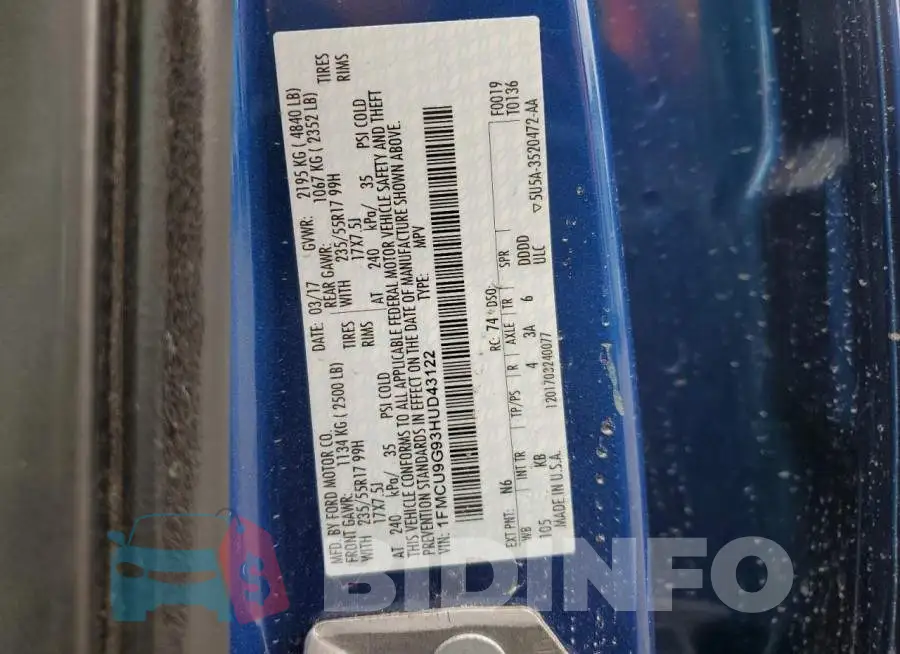 1FMCU9G93HUD43122 Photo# 10