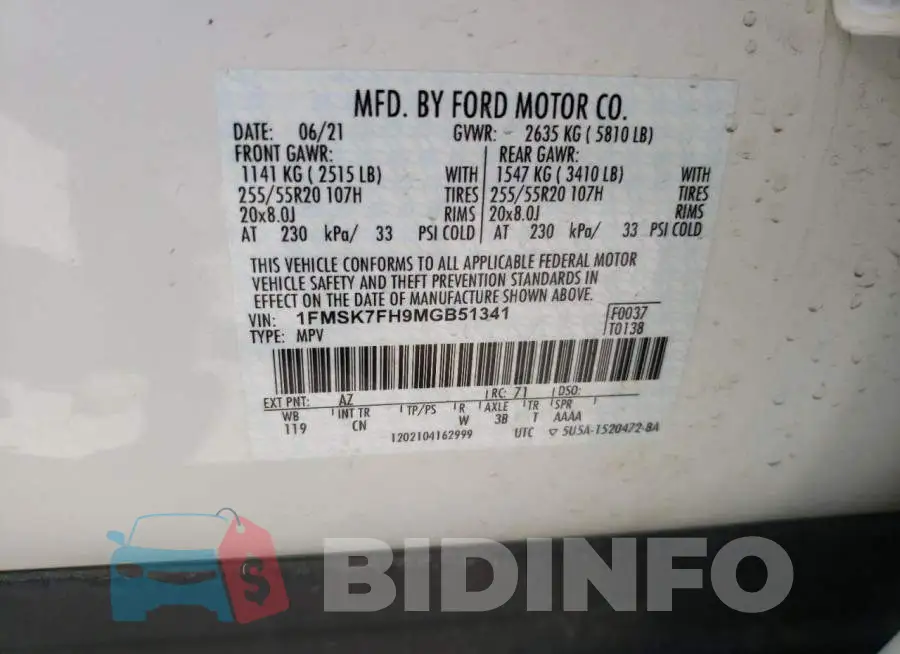 1FMSK7FH9MGB51341 Photo# 10