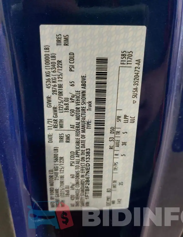 1FTBF2B67NED13383 Photo# 10