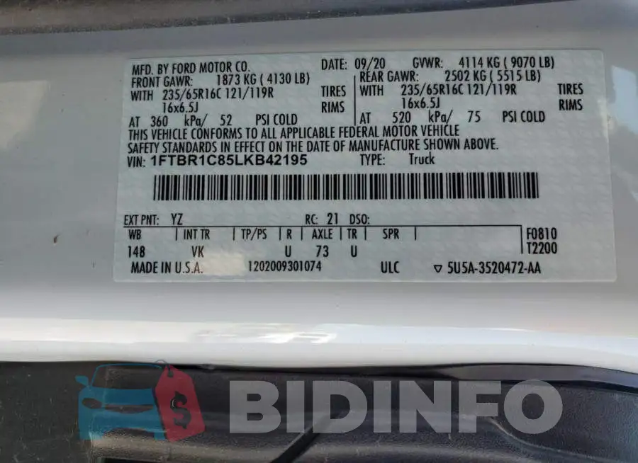 1FTBR1C85LKB42195 Photo# 10