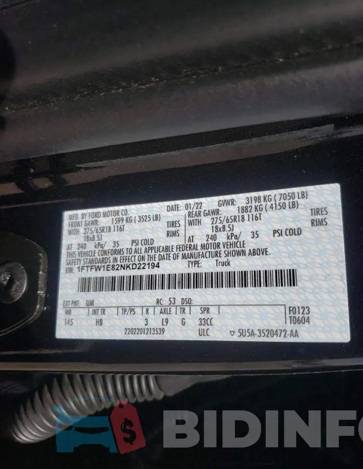 1FTFW1E82NKD22194 Photo# 10