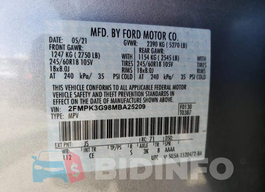 2FMPK3G98MBA25209 Photo# 10