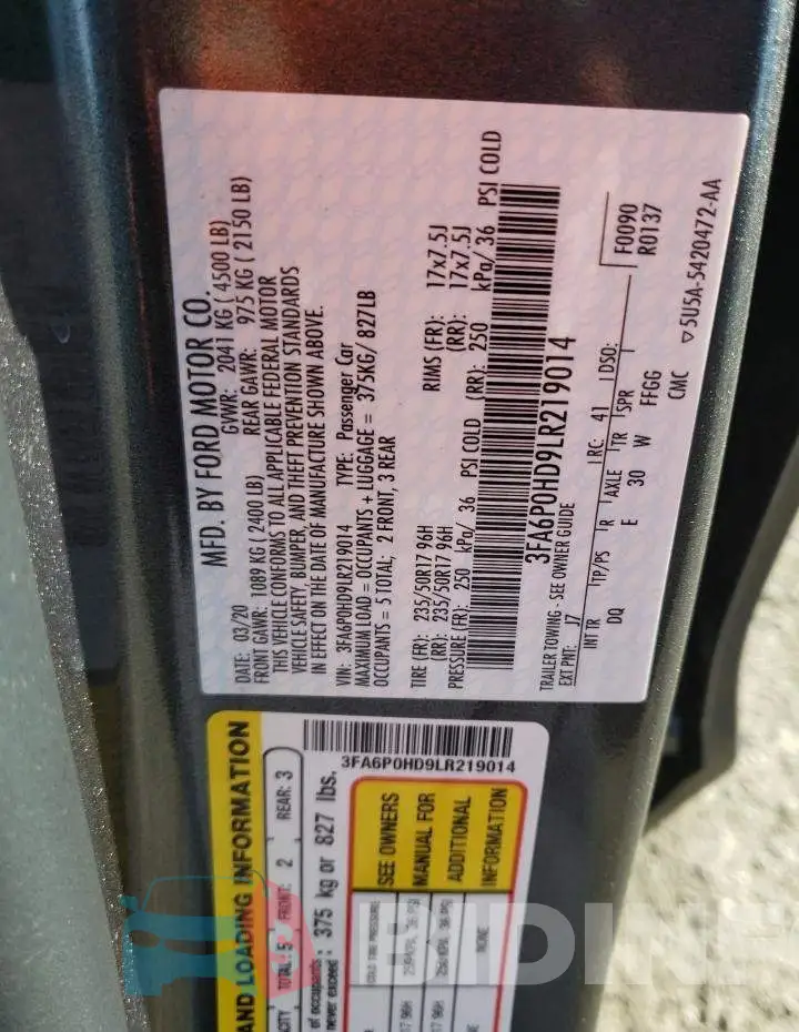 3FA6P0HD9LR219014 Photo# 10