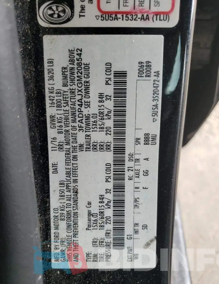 3FADP4AJXGM208542 Photo# 10