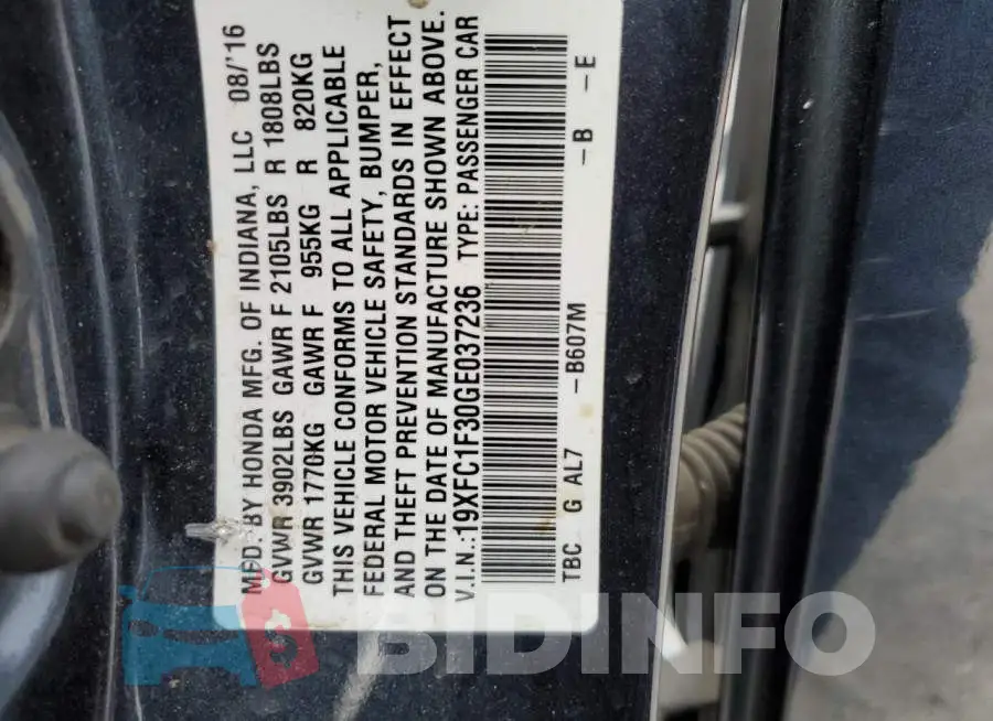 19XFC1F30GE037236 Photo# 10