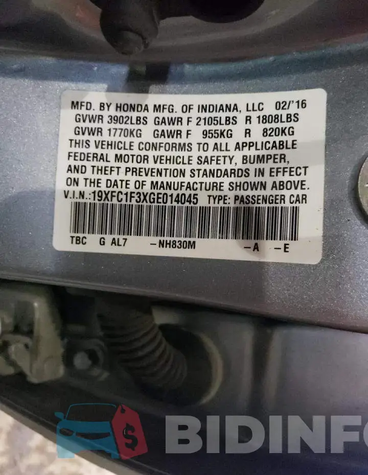 19XFC1F3XGE014045 Photo# 10