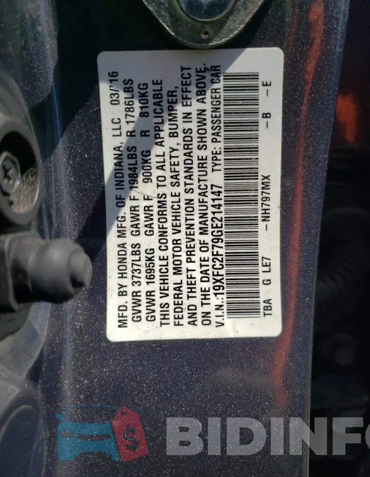 19XFC2F79GE214147 Photo# 10