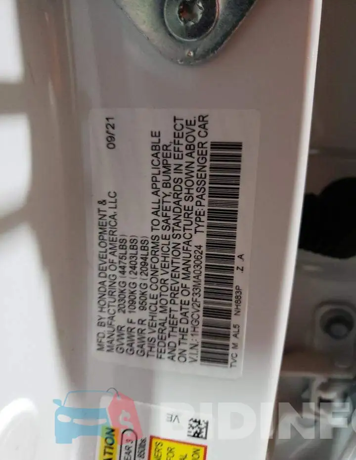 1HGCV2F33MA030624 Photo# 10