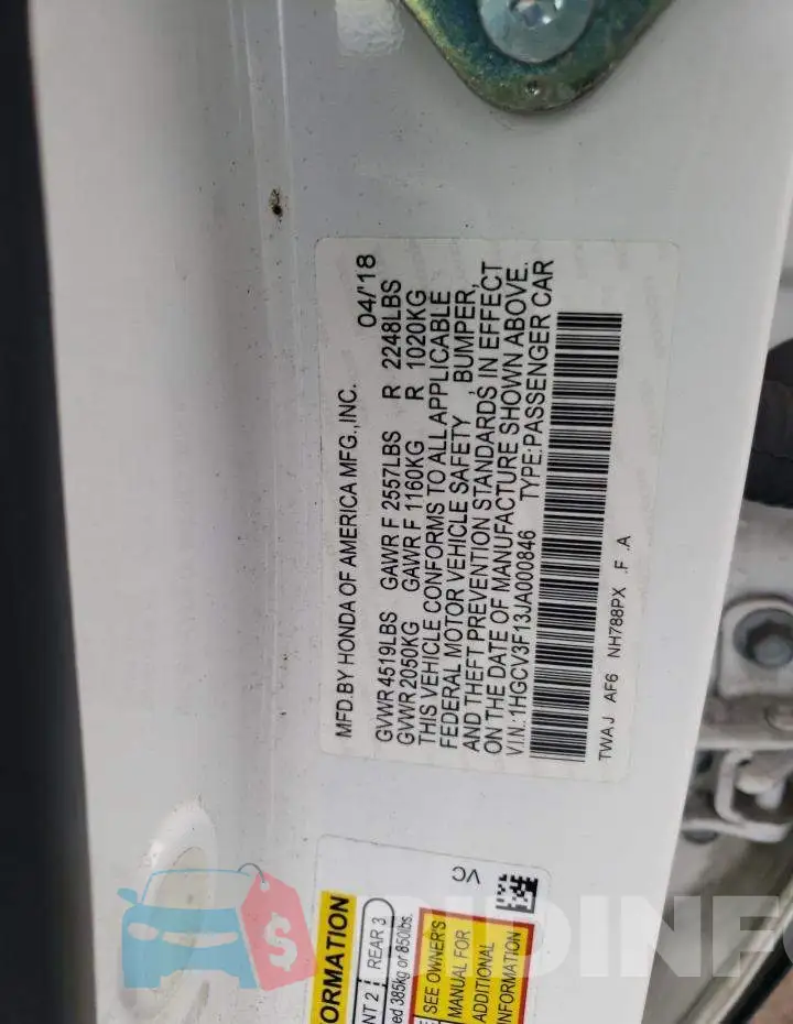 1HGCV3F13JA000846 Photo# 10