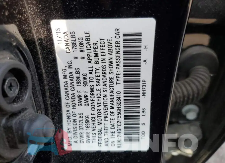 2HGFC2F55GH508410 Photo# 10