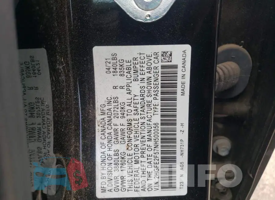 2HGFE2F57NH500056 Photo# 10