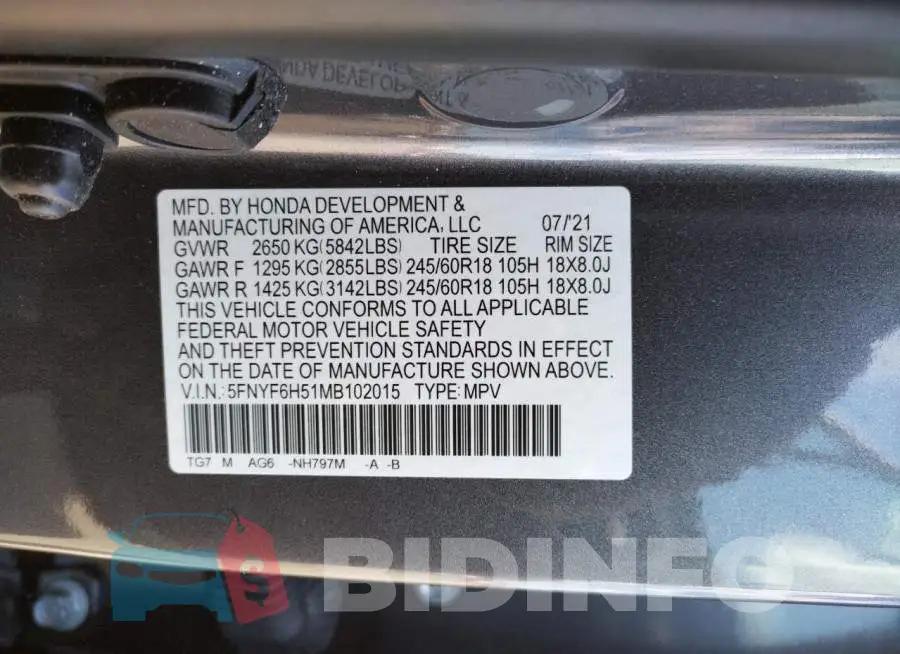 5FNYF6H51MB102015 Photo# 10