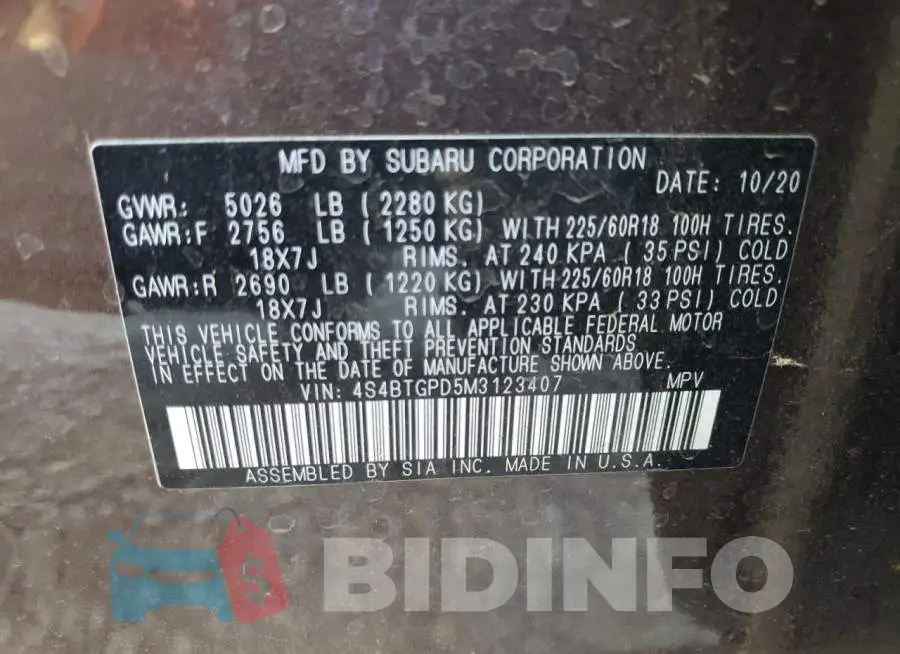 4S4BTGPD5M3123407 Photo# 10