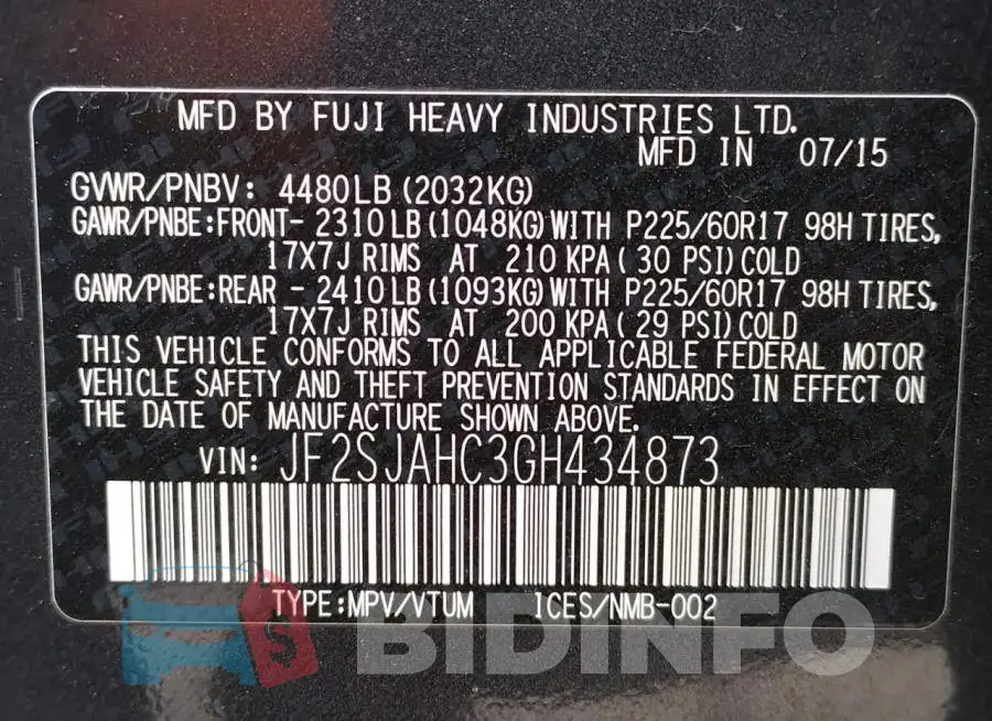 JF2SJAHC3GH434873 Photo# 10