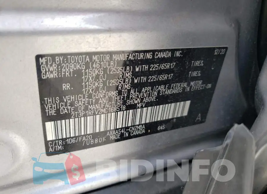 2T3P1RFV2MC168518 Photo# 10