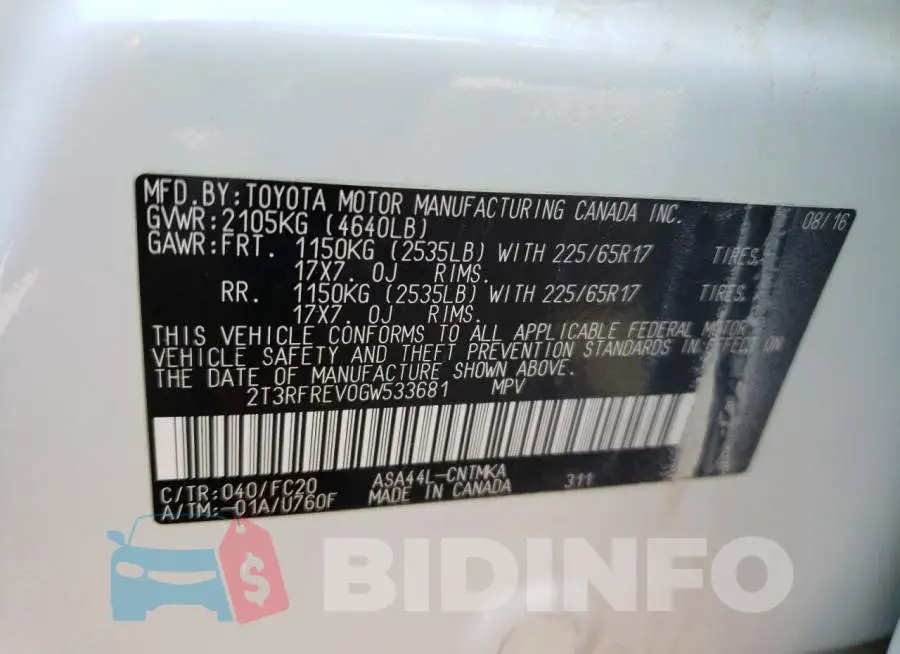 2T3RFREV0GW533681 Photo# 10