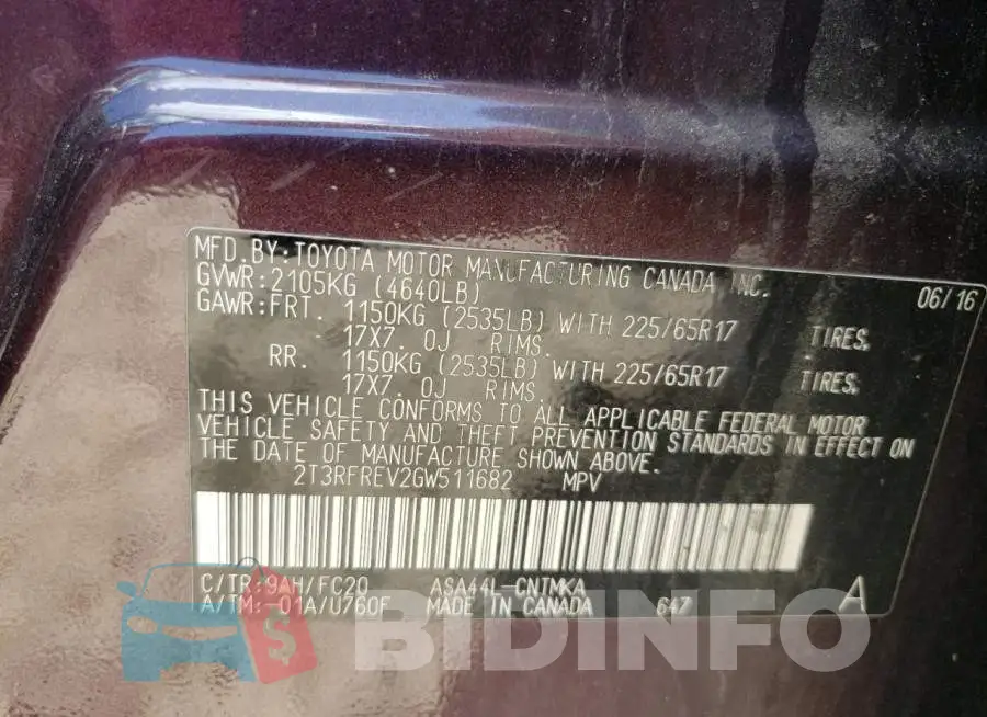 2T3RFREV2GW511682 Photo# 10