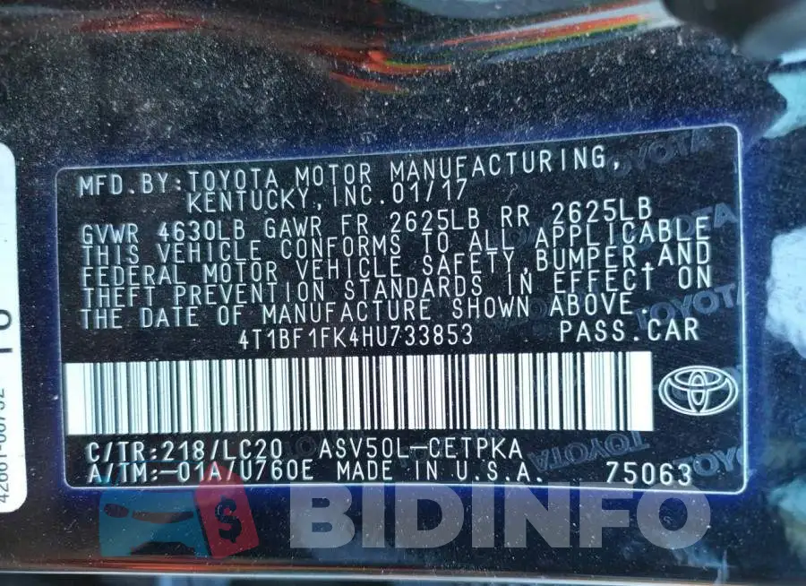 4T1BF1FK4HU733853 Photo# 10