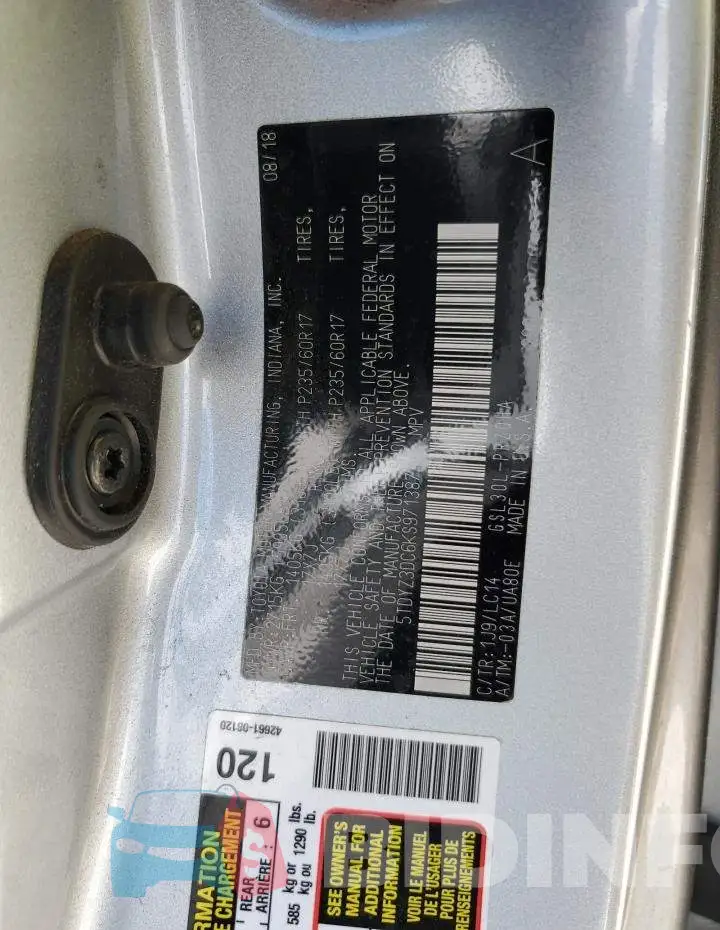5TDYZ3DC6KS971387 Photo# 10