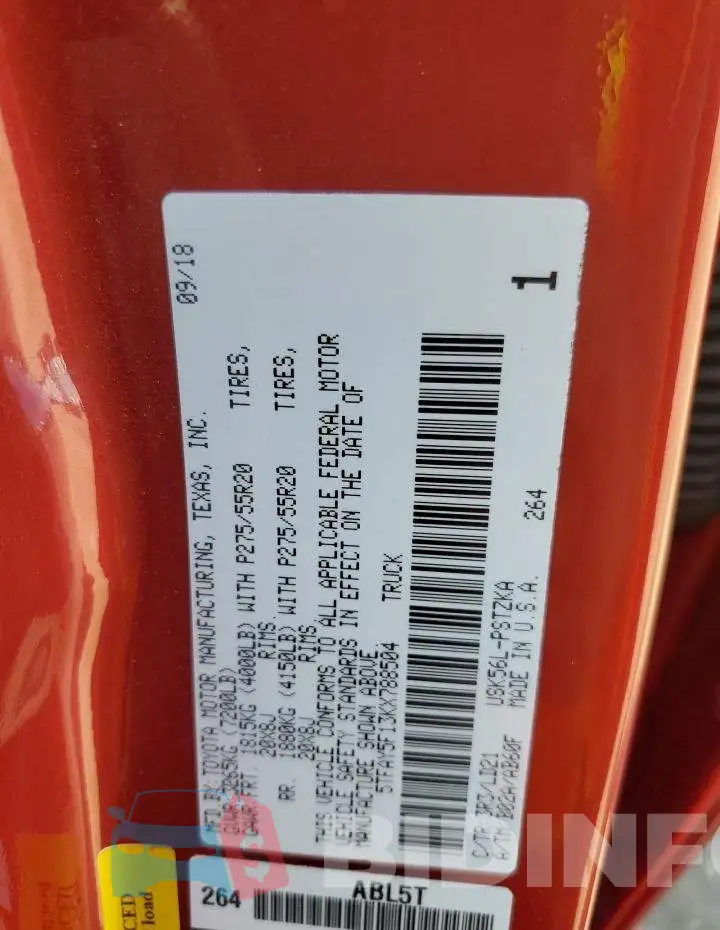 5TFAY5F13KX788504 Photo# 10