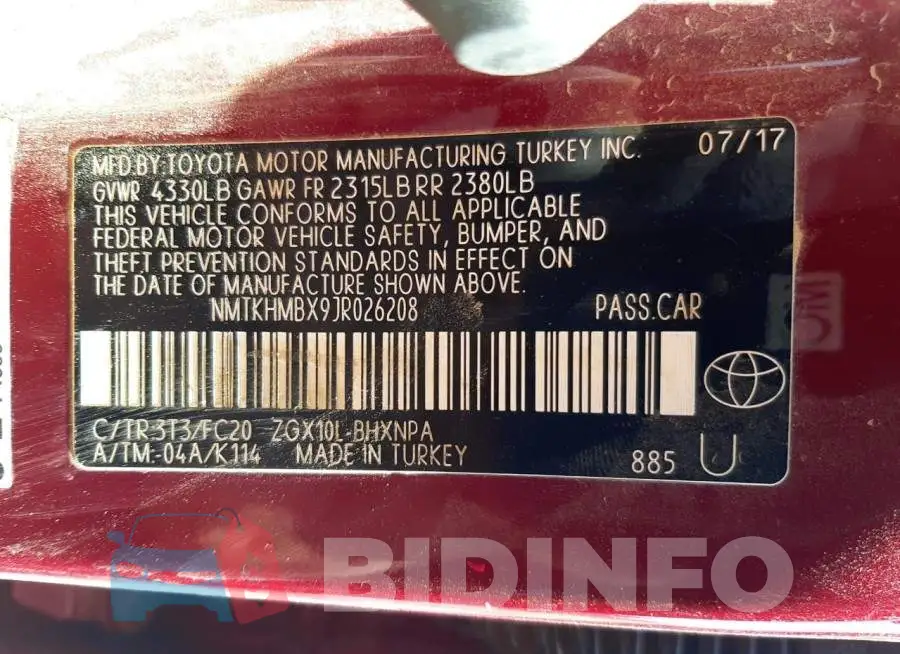 NMTKHMBX9JR026208 Photo# 10