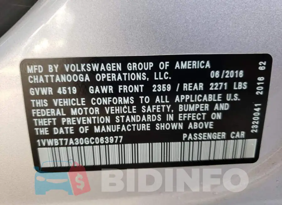 1VWBT7A30GC063977 Photo# 10