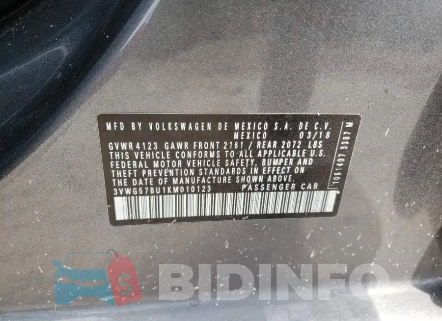 3VWG57BU1KM010123 Photo# 10