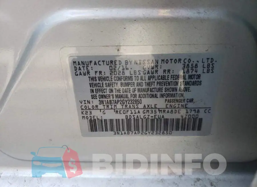 3N1AB7AP2GY232850 Photo# 10