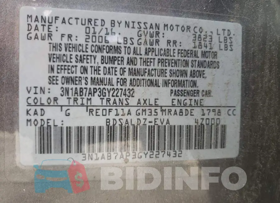 3N1AB7AP3GY227432 Photo# 10