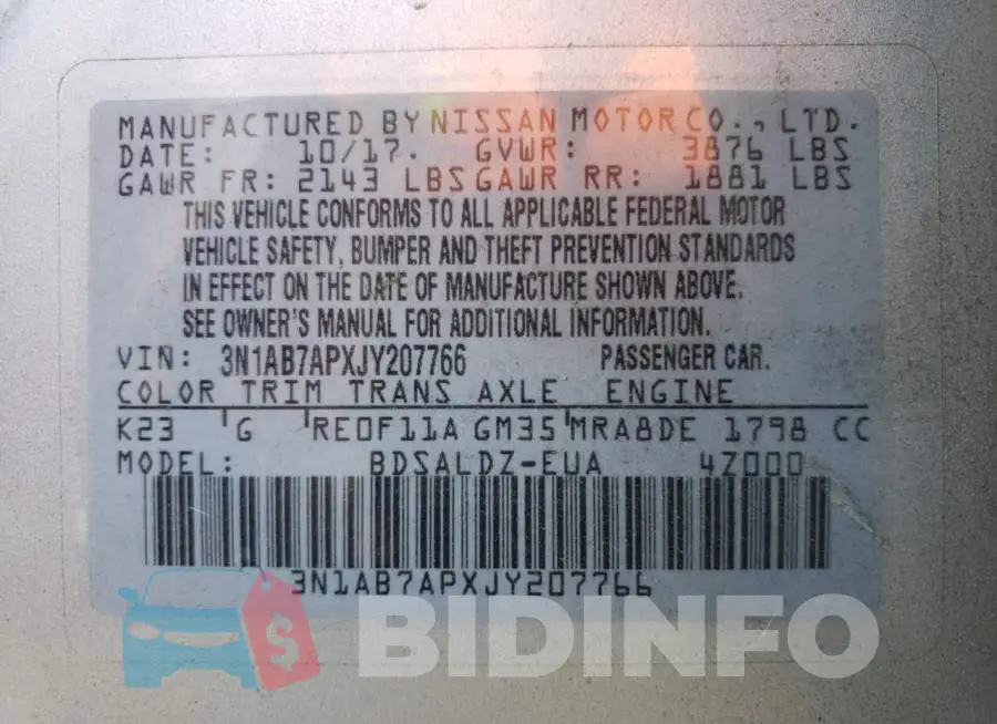3N1AB7APXJY207766 Photo# 10