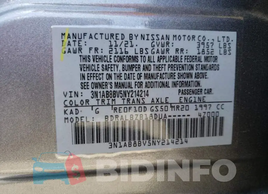 3N1AB8BV5NY214214 Photo# 10
