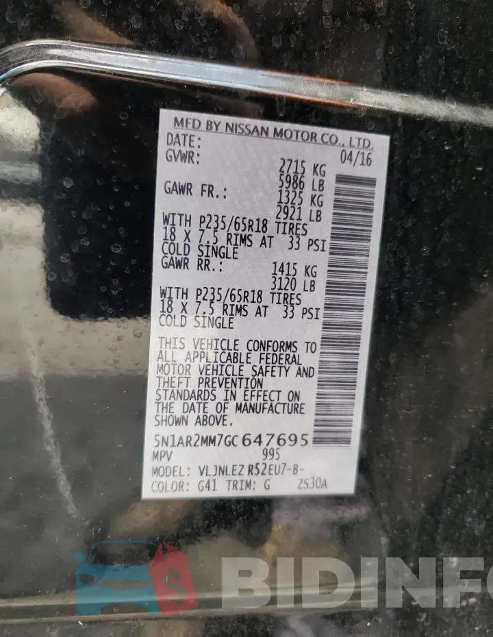 5N1AR2MM7GC647695 Photo# 10