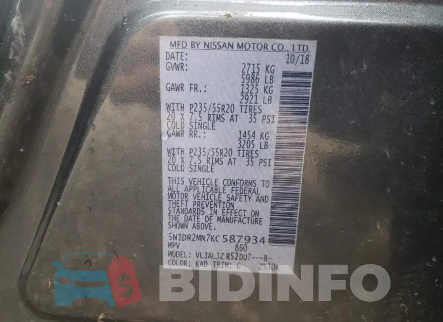 5N1DR2MN7KC587934 Photo# 10