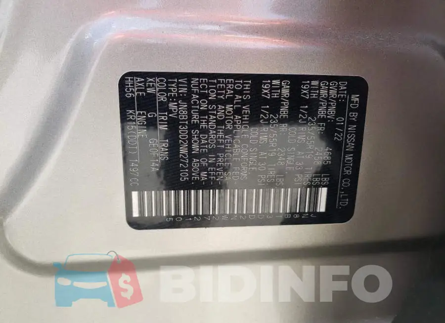 JN8BT3DD2NW272105 Photo# 10