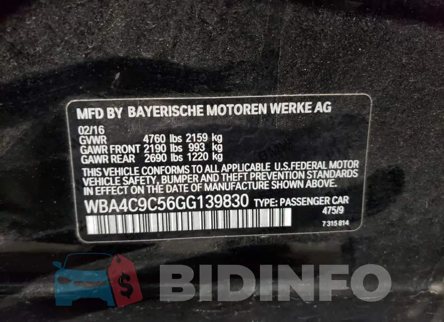WBA4C9C56GG139830 Photo# 10