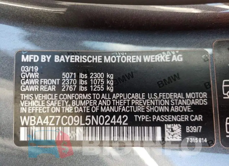 WBA4Z7C09L5N02442 Photo# 10