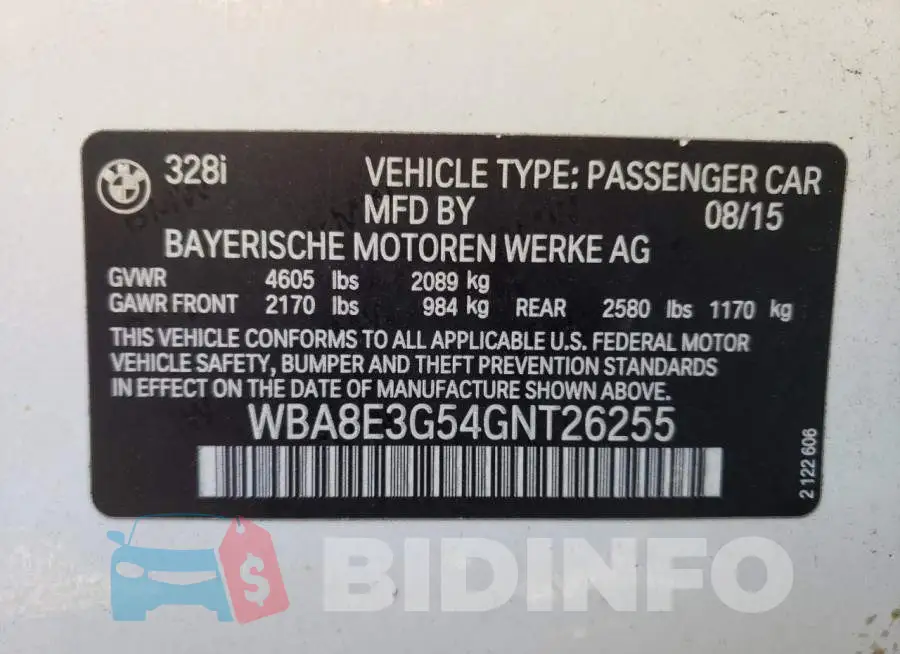 WBA8E3G54GNT26255 Photo# 10