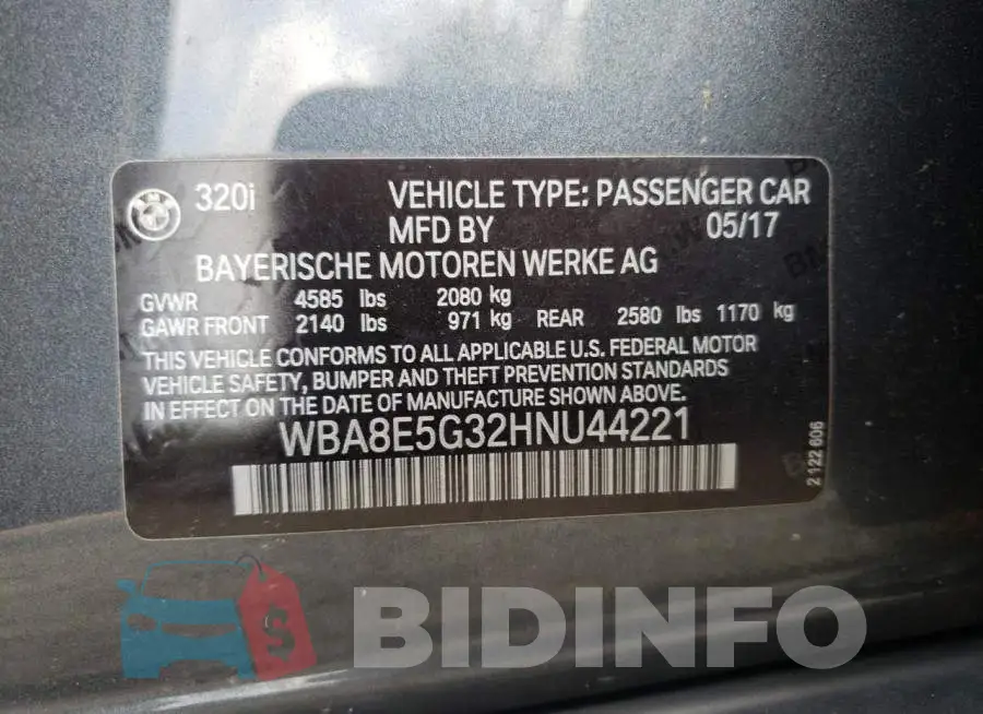 WBA8E5G32HNU44221 Photo# 10