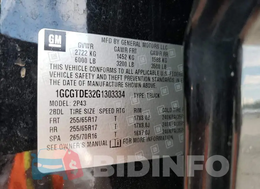 1GCGTDE32G1303334 Photo# 10