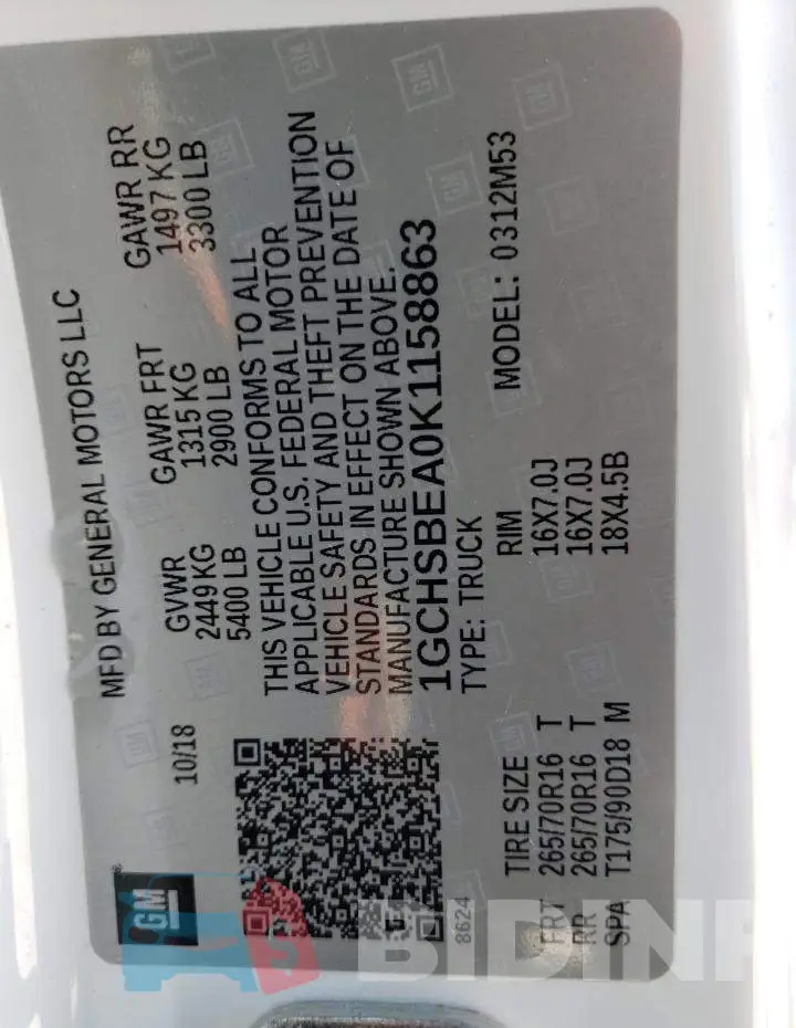 1GCHSBEA0K1158863 Photo# 10