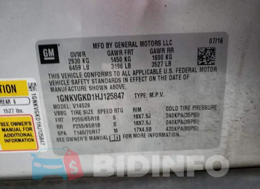 1GNKVGKD1HJ125847 Photo# 10