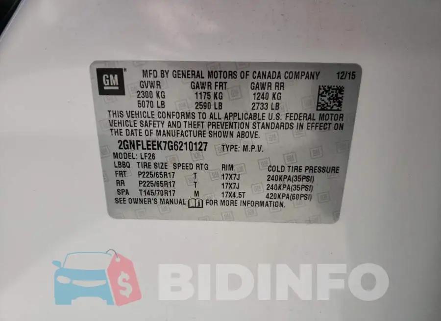 2GNFLEEK7G6210127 Photo# 10
