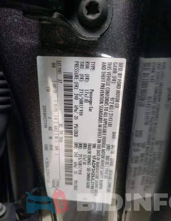 1FADP3H29JL319617 Photo# 10
