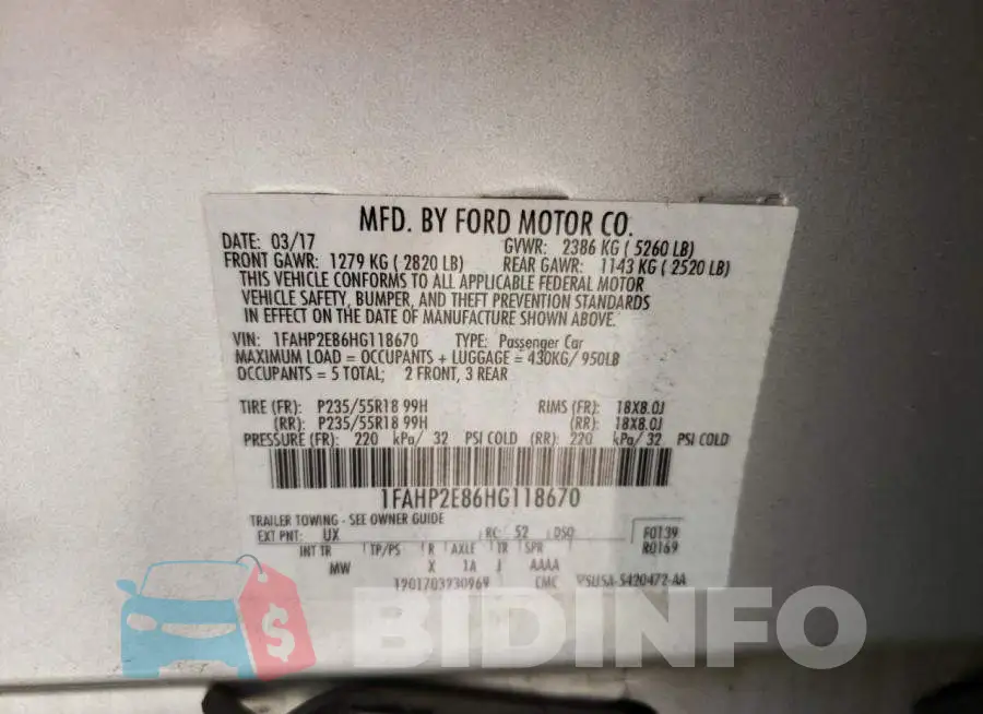 1FAHP2E86HG118670 Photo# 10