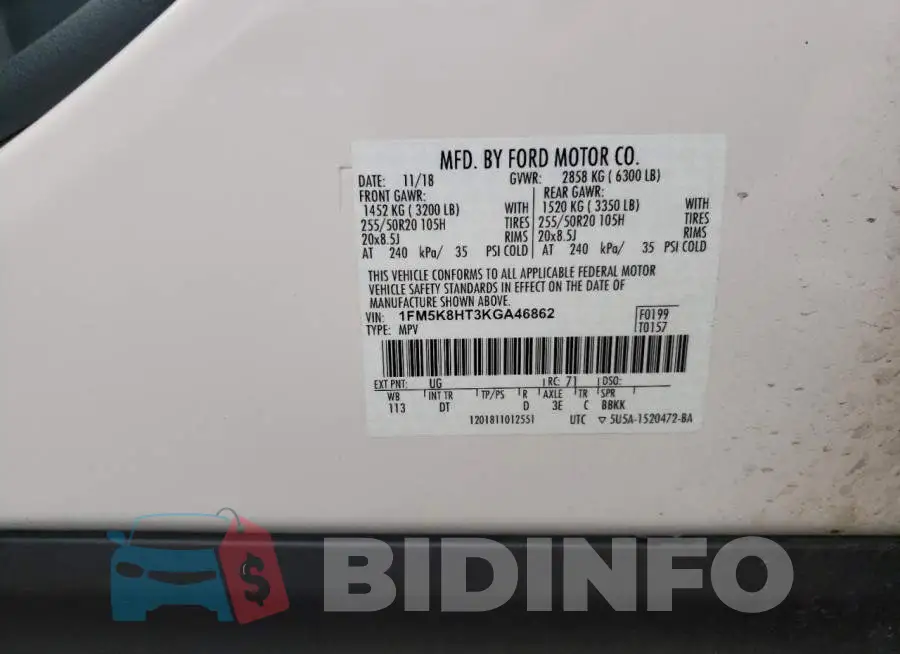 1FM5K8HT3KGA46862 Photo# 10